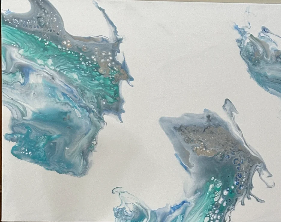 Ocean Path, an airy turquoise, aqua, and soft blue abstract acrylic pour painting by Elizabeth Zab
